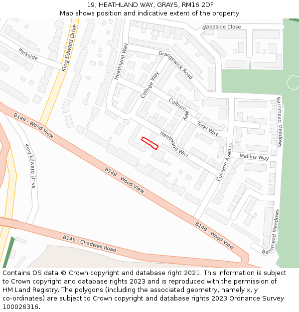 19, HEATHLAND WAY, GRAYS, RM16 2DF: Location map and indicative extent of plot