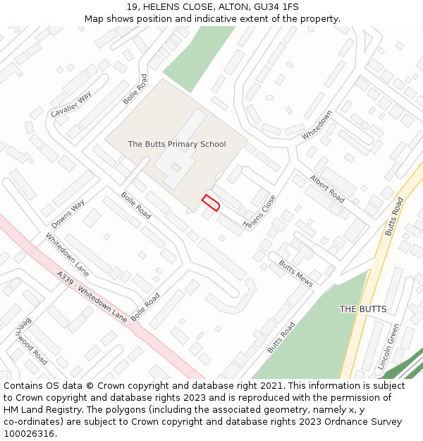19, HELENS CLOSE, ALTON, GU34 1FS: Location map and indicative extent of plot