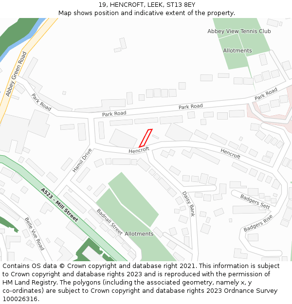 19, HENCROFT, LEEK, ST13 8EY: Location map and indicative extent of plot
