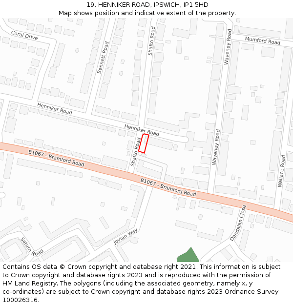 19, HENNIKER ROAD, IPSWICH, IP1 5HD: Location map and indicative extent of plot