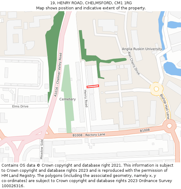 19, HENRY ROAD, CHELMSFORD, CM1 1RG: Location map and indicative extent of plot