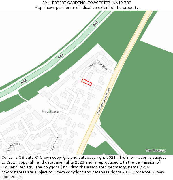 19, HERBERT GARDENS, TOWCESTER, NN12 7BB: Location map and indicative extent of plot