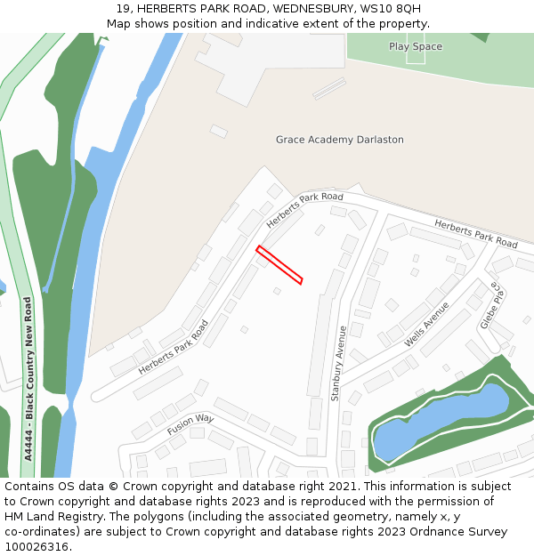 19, HERBERTS PARK ROAD, WEDNESBURY, WS10 8QH: Location map and indicative extent of plot