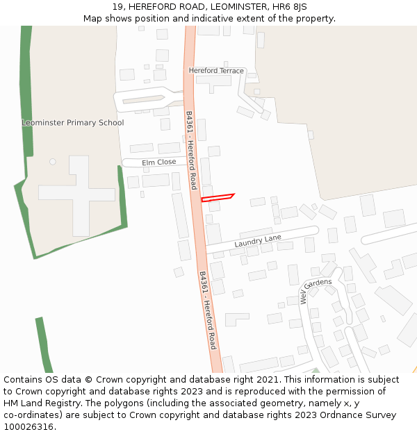 19, HEREFORD ROAD, LEOMINSTER, HR6 8JS: Location map and indicative extent of plot