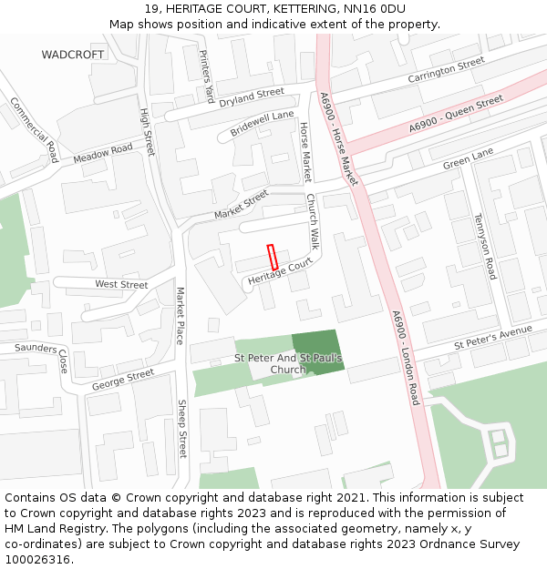 19, HERITAGE COURT, KETTERING, NN16 0DU: Location map and indicative extent of plot