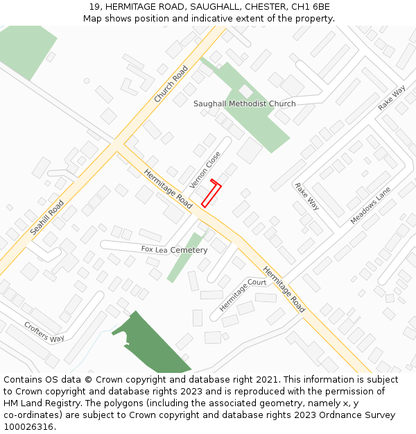 19, HERMITAGE ROAD, SAUGHALL, CHESTER, CH1 6BE: Location map and indicative extent of plot