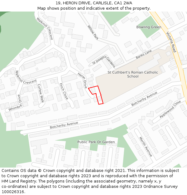 19, HERON DRIVE, CARLISLE, CA1 2WA: Location map and indicative extent of plot