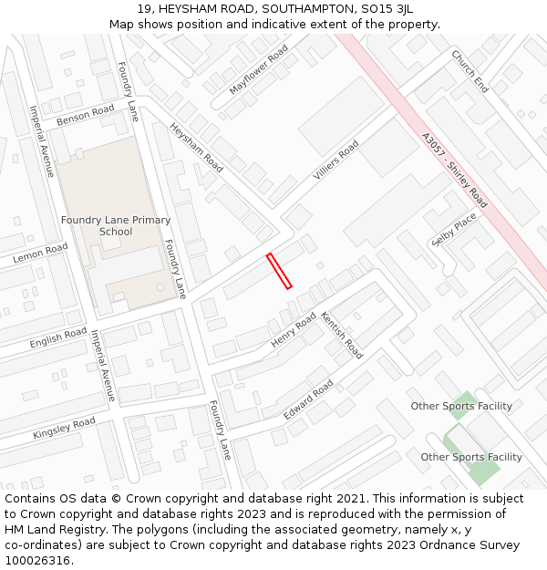 19, HEYSHAM ROAD, SOUTHAMPTON, SO15 3JL: Location map and indicative extent of plot