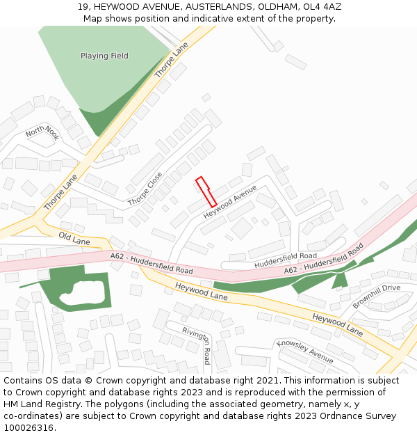 19, HEYWOOD AVENUE, AUSTERLANDS, OLDHAM, OL4 4AZ: Location map and indicative extent of plot