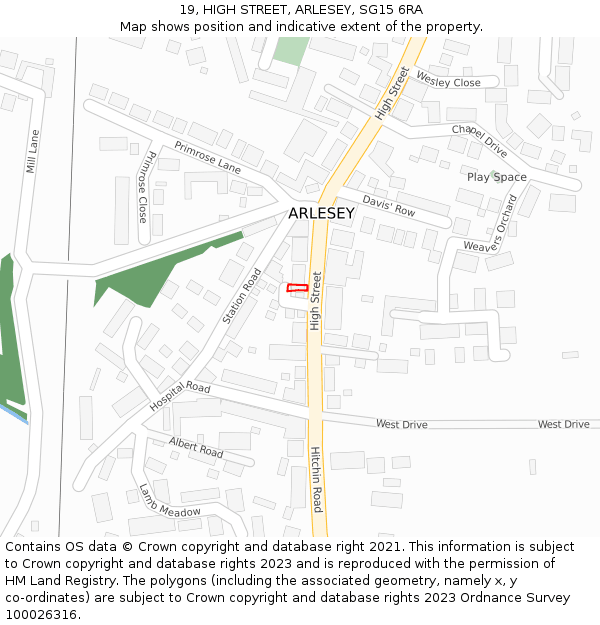 19, HIGH STREET, ARLESEY, SG15 6RA: Location map and indicative extent of plot