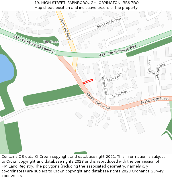 19, HIGH STREET, FARNBOROUGH, ORPINGTON, BR6 7BQ: Location map and indicative extent of plot