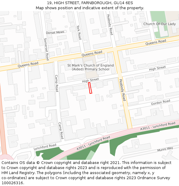 19, HIGH STREET, FARNBOROUGH, GU14 6ES: Location map and indicative extent of plot