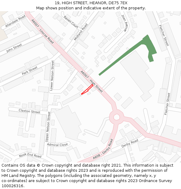 19, HIGH STREET, HEANOR, DE75 7EX: Location map and indicative extent of plot