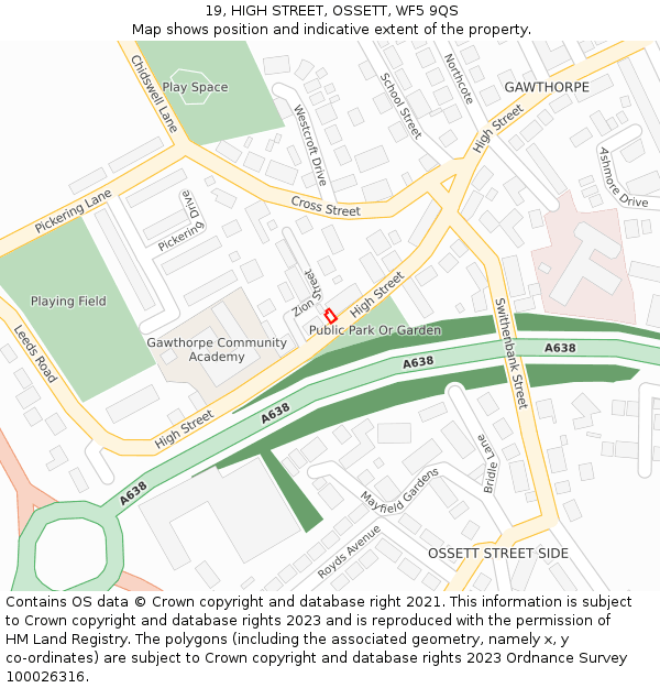 19, HIGH STREET, OSSETT, WF5 9QS: Location map and indicative extent of plot