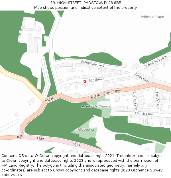 19, HIGH STREET, PADSTOW, PL28 8BB: Location map and indicative extent of plot