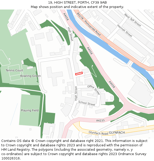 19, HIGH STREET, PORTH, CF39 9AB: Location map and indicative extent of plot