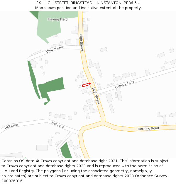 19, HIGH STREET, RINGSTEAD, HUNSTANTON, PE36 5JU: Location map and indicative extent of plot