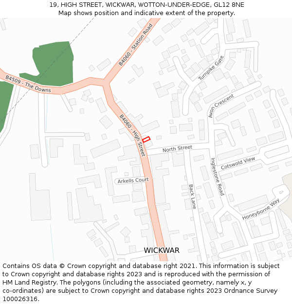 19, HIGH STREET, WICKWAR, WOTTON-UNDER-EDGE, GL12 8NE: Location map and indicative extent of plot
