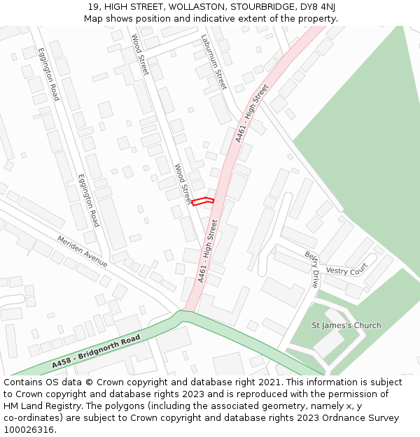 19, HIGH STREET, WOLLASTON, STOURBRIDGE, DY8 4NJ: Location map and indicative extent of plot