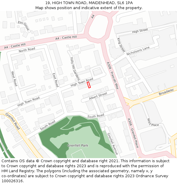 19, HIGH TOWN ROAD, MAIDENHEAD, SL6 1PA: Location map and indicative extent of plot