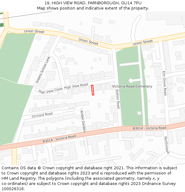 19, HIGH VIEW ROAD, FARNBOROUGH, GU14 7PU: Location map and indicative extent of plot