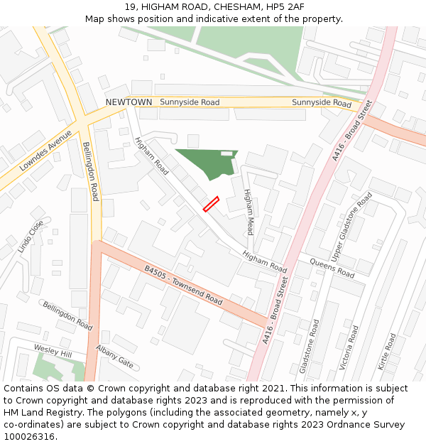 19, HIGHAM ROAD, CHESHAM, HP5 2AF: Location map and indicative extent of plot