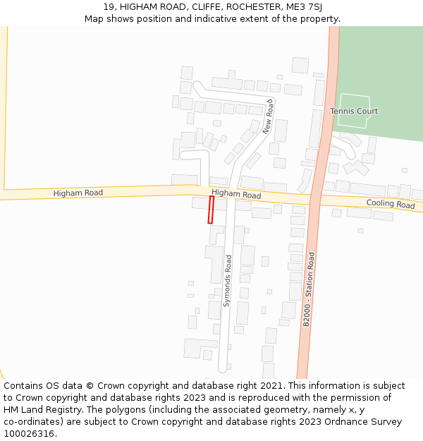 19, HIGHAM ROAD, CLIFFE, ROCHESTER, ME3 7SJ: Location map and indicative extent of plot