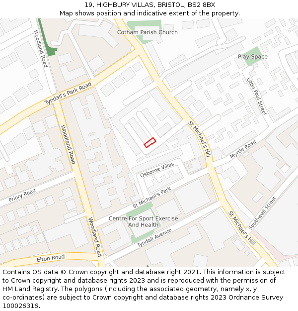 19, HIGHBURY VILLAS, BRISTOL, BS2 8BX: Location map and indicative extent of plot