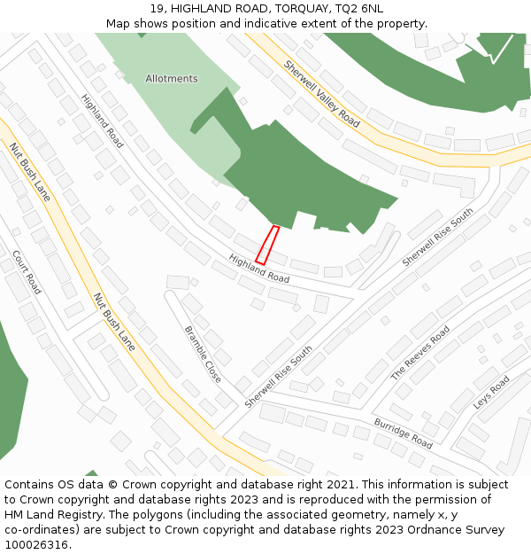 19, HIGHLAND ROAD, TORQUAY, TQ2 6NL: Location map and indicative extent of plot