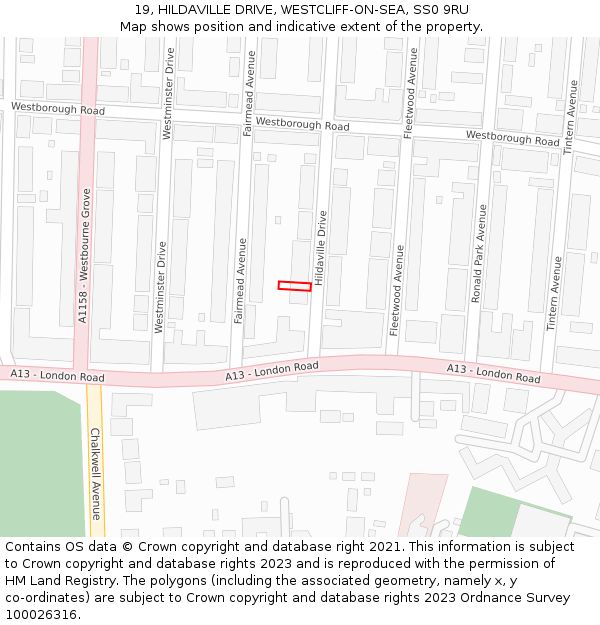 19, HILDAVILLE DRIVE, WESTCLIFF-ON-SEA, SS0 9RU: Location map and indicative extent of plot