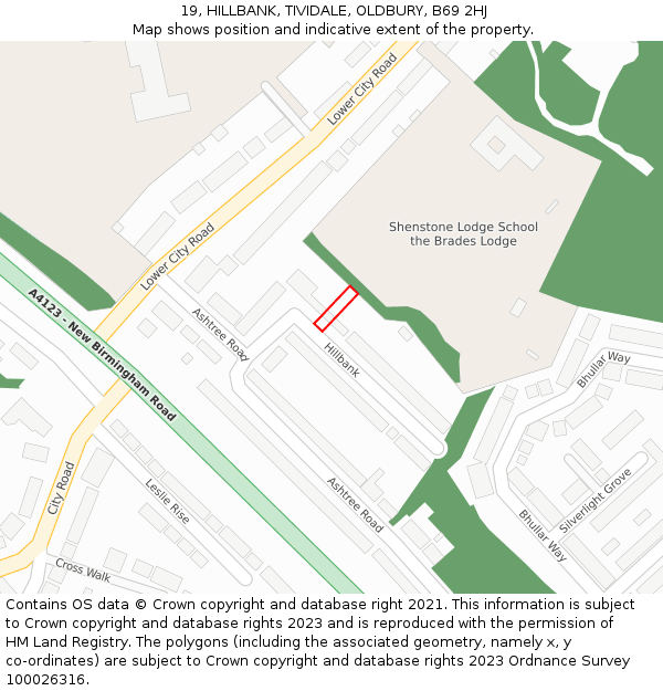19, HILLBANK, TIVIDALE, OLDBURY, B69 2HJ: Location map and indicative extent of plot