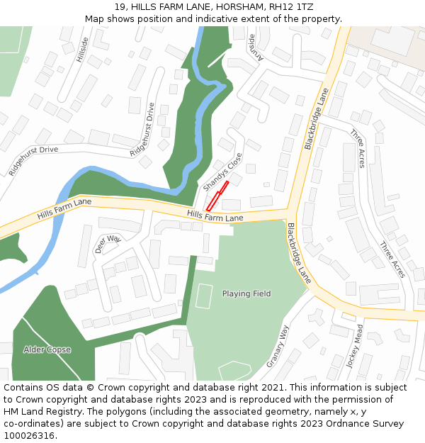 19, HILLS FARM LANE, HORSHAM, RH12 1TZ: Location map and indicative extent of plot