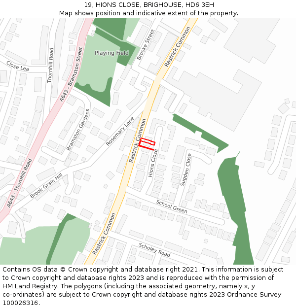 19, HIONS CLOSE, BRIGHOUSE, HD6 3EH: Location map and indicative extent of plot
