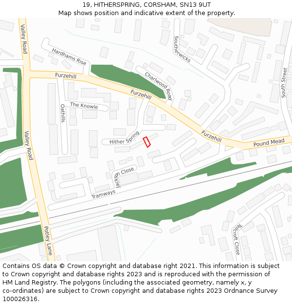 19, HITHERSPRING, CORSHAM, SN13 9UT: Location map and indicative extent of plot