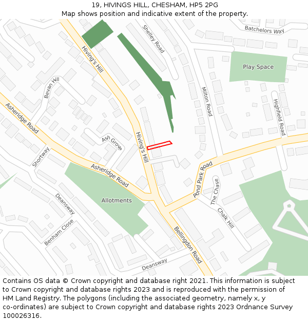 19, HIVINGS HILL, CHESHAM, HP5 2PG: Location map and indicative extent of plot