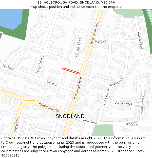 19, HOLBOROUGH ROAD, SNODLAND, ME6 5PA: Location map and indicative extent of plot