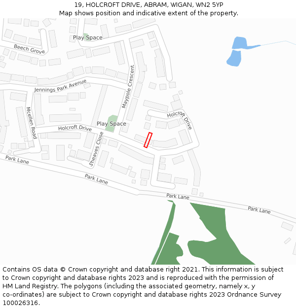 19, HOLCROFT DRIVE, ABRAM, WIGAN, WN2 5YP: Location map and indicative extent of plot