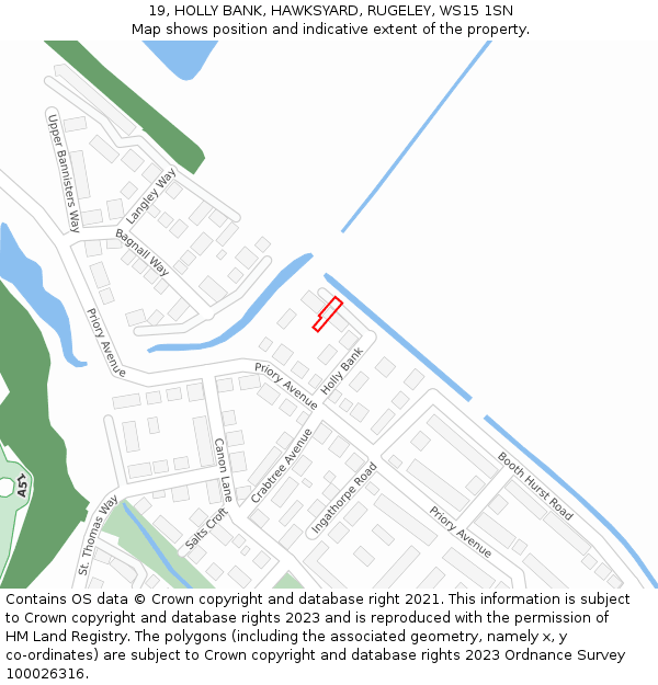 19, HOLLY BANK, HAWKSYARD, RUGELEY, WS15 1SN: Location map and indicative extent of plot