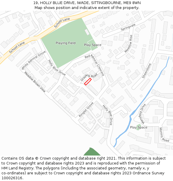 19, HOLLY BLUE DRIVE, IWADE, SITTINGBOURNE, ME9 8WN: Location map and indicative extent of plot