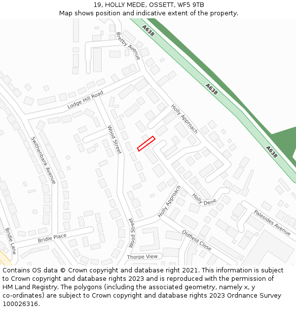 19, HOLLY MEDE, OSSETT, WF5 9TB: Location map and indicative extent of plot