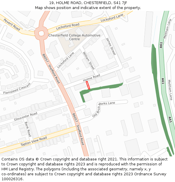 19, HOLME ROAD, CHESTERFIELD, S41 7JF: Location map and indicative extent of plot