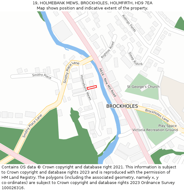 19, HOLMEBANK MEWS, BROCKHOLES, HOLMFIRTH, HD9 7EA: Location map and indicative extent of plot
