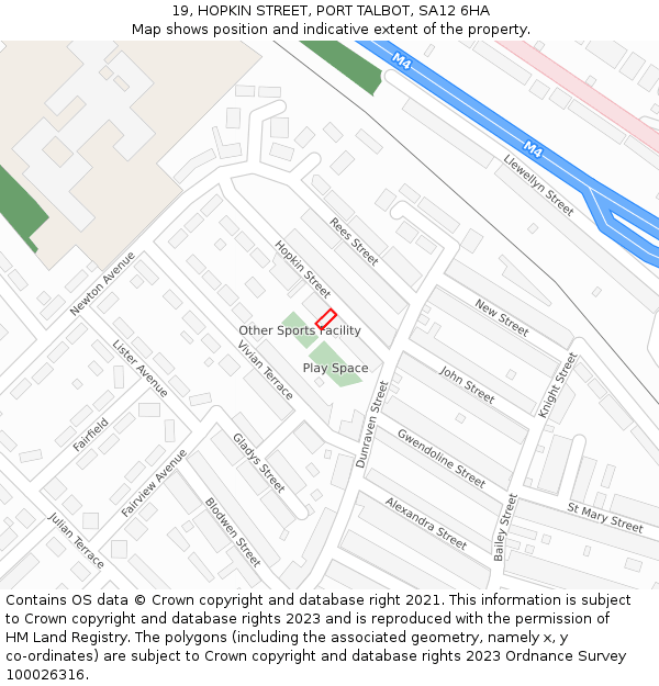 19, HOPKIN STREET, PORT TALBOT, SA12 6HA: Location map and indicative extent of plot