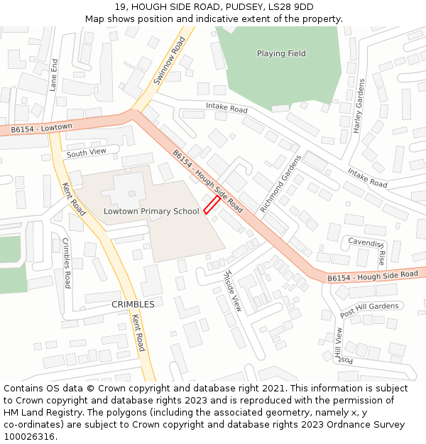 19, HOUGH SIDE ROAD, PUDSEY, LS28 9DD: Location map and indicative extent of plot