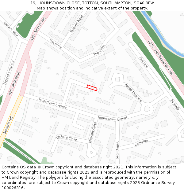 19, HOUNSDOWN CLOSE, TOTTON, SOUTHAMPTON, SO40 9EW: Location map and indicative extent of plot