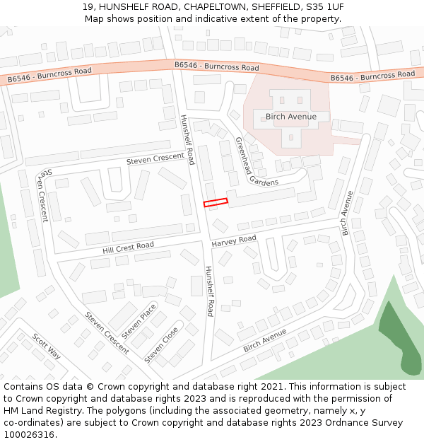 19, HUNSHELF ROAD, CHAPELTOWN, SHEFFIELD, S35 1UF: Location map and indicative extent of plot