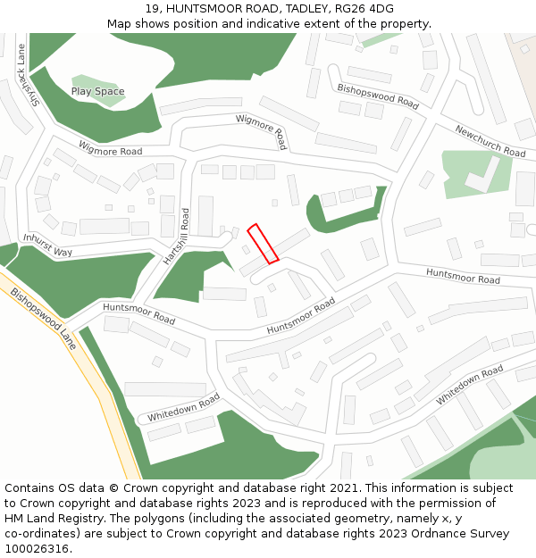 19, HUNTSMOOR ROAD, TADLEY, RG26 4DG: Location map and indicative extent of plot