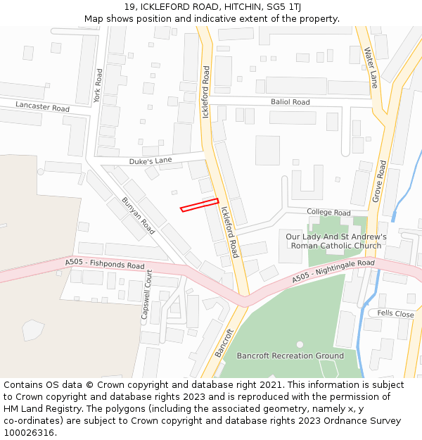 19, ICKLEFORD ROAD, HITCHIN, SG5 1TJ: Location map and indicative extent of plot