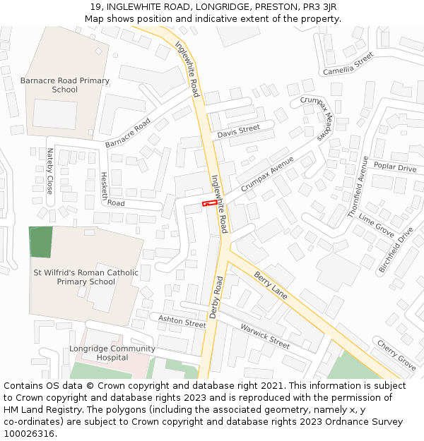 19, INGLEWHITE ROAD, LONGRIDGE, PRESTON, PR3 3JR: Location map and indicative extent of plot