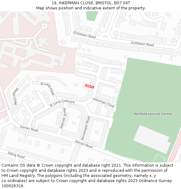 19, INKERMAN CLOSE, BRISTOL, BS7 0XT: Location map and indicative extent of plot